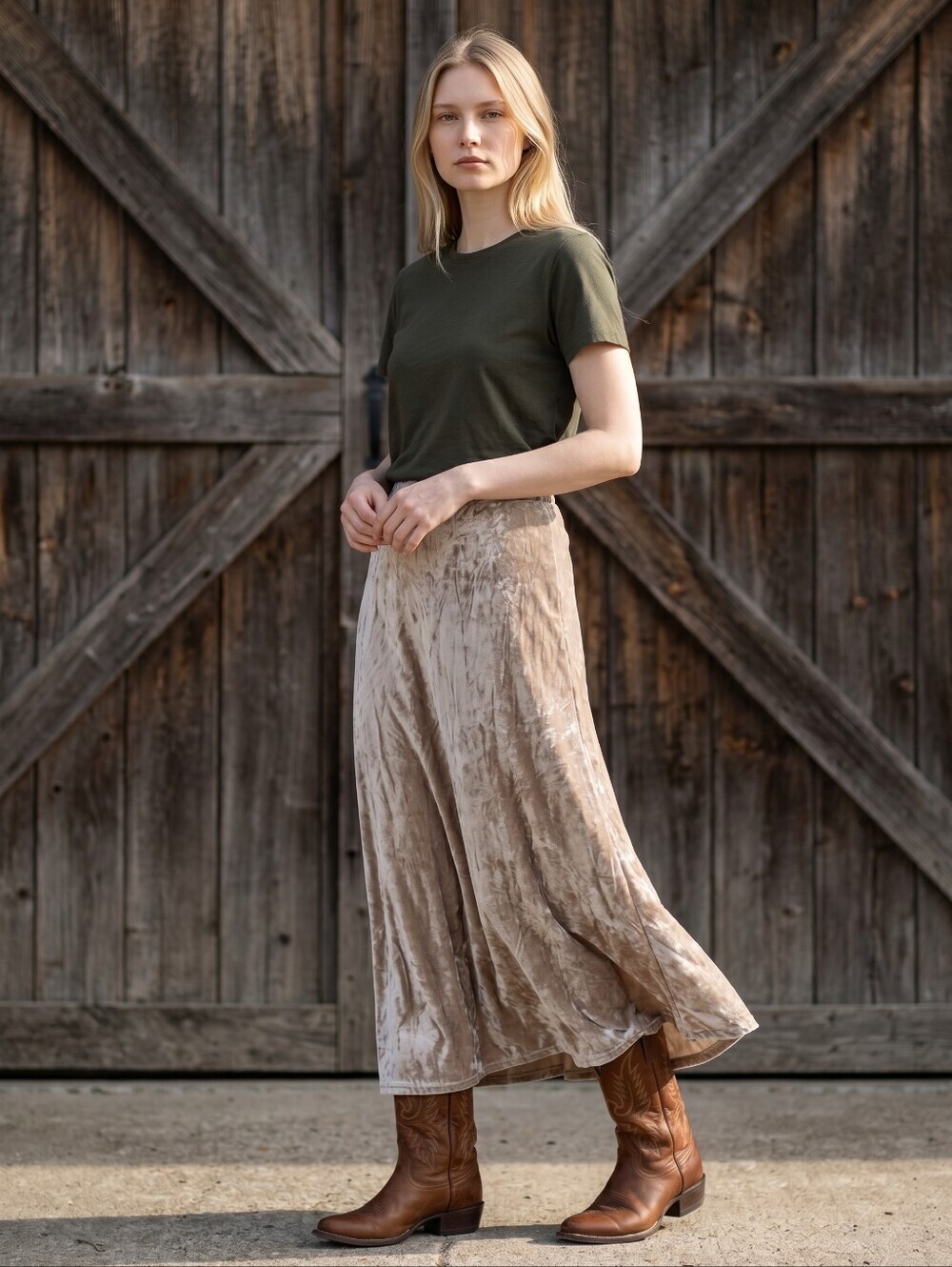House of Harlow 1960 Velvet Maxi Skirt in Taupe